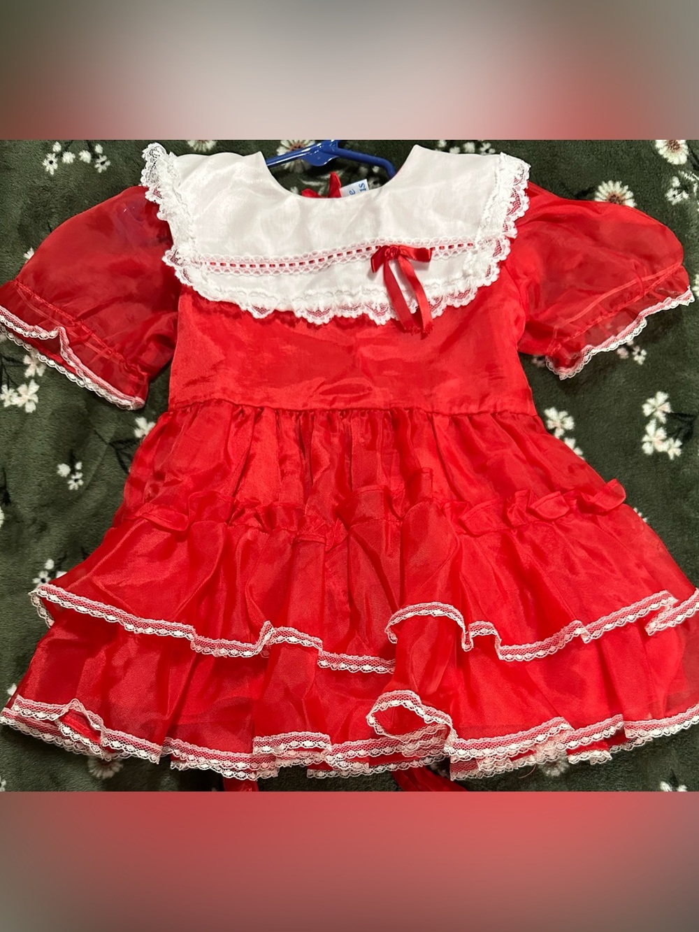 Girls' Vintage Toddler Christmas Apron Dress Size 3T Ruffled Short Puff Pageant
